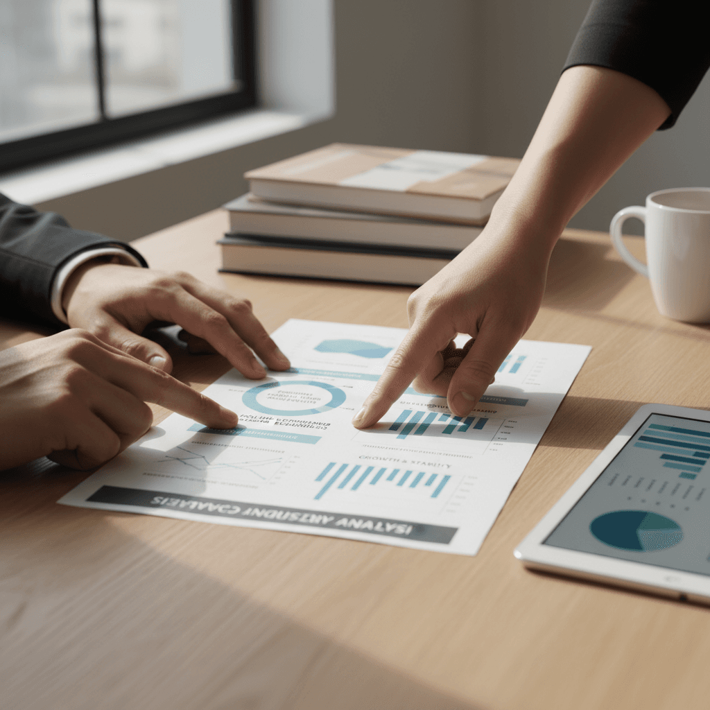 Versicherungsberater prüft Industrierisiken an modernem Arbeitsplatz